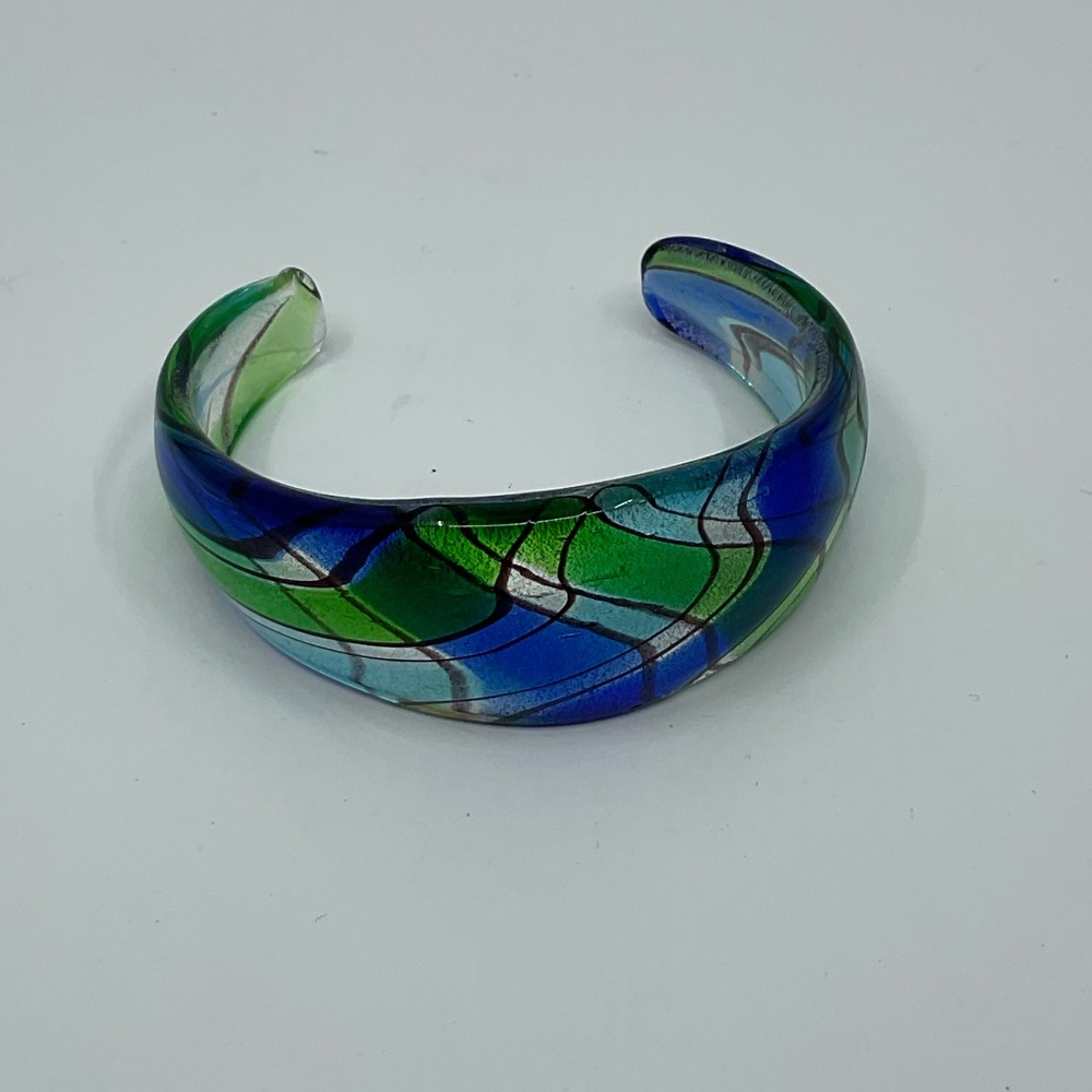 Stained Glass Cuff Bracelet Green Blue Artisan Made